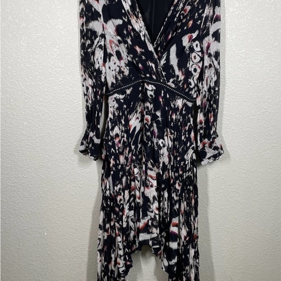 AllSaints 8 Lizia Wing Studded Asymmetrical Rocker Shift Dress Black Long Sleeve - Picture 4 of 12